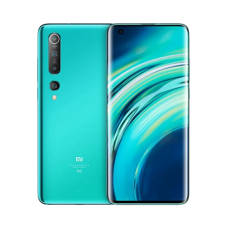 Xiaomi Mi 10 5G en vue avant et arrière — réparation écran, vitre arrière et batterie par iTelier Lyon, diagnostic gratuit, pièces d’origine garanties 1 an, service express et envoi national.