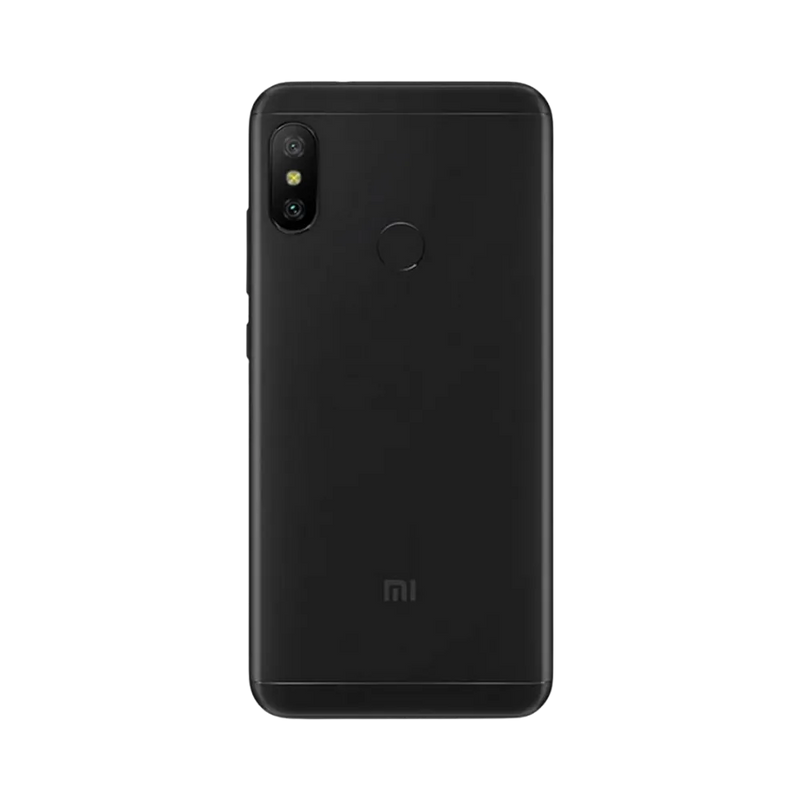 Dos du Xiaomi Mi A2 noir avec double module photo vertical et capteur d’empreinte — réparation lentille caméra, remplacement vitre arrière et changement batterie par iTelier Lyon, techniciens certifiés, service fiable et écologique.