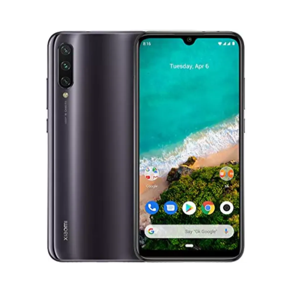 Xiaomi Mi A3 gris en vue avant et arrière — réparation écran AMOLED avec encoche goutte d’eau, remplacement vitre cassée et changement batterie par iTelier Lyon, devis gratuit, réparation rapide en boutique ou envoi postal France.