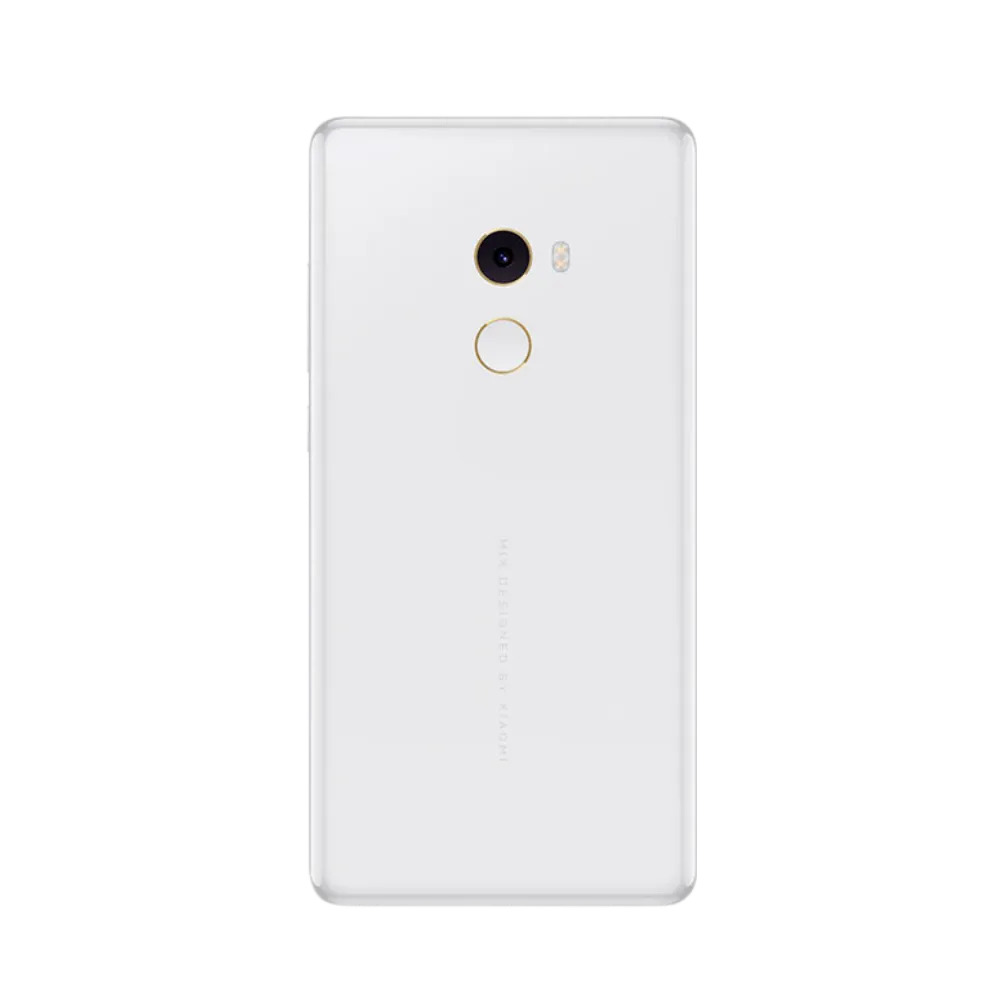 Dos du Xiaomi Mi Mix 2 blanc avec capteur photo unique et lecteur d’empreinte circulaire — réparation lentille caméra, remplacement vitre arrière et changement batterie par iTelier Lyon, techniciens certifiés, service fiable et garanti.
