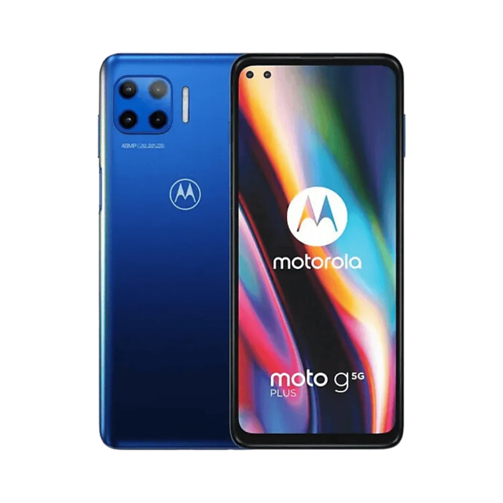 Réparation Motorola G 5G Plus à Lyon – iTelier : vue avant et arrière du smartphone, illustrant le remplacement d’écran fissuré et la réparation de vitre arrière. Diagnostic gratuit, pièces garanties, service rapide en boutique Lyon 6 ou par envoi national.