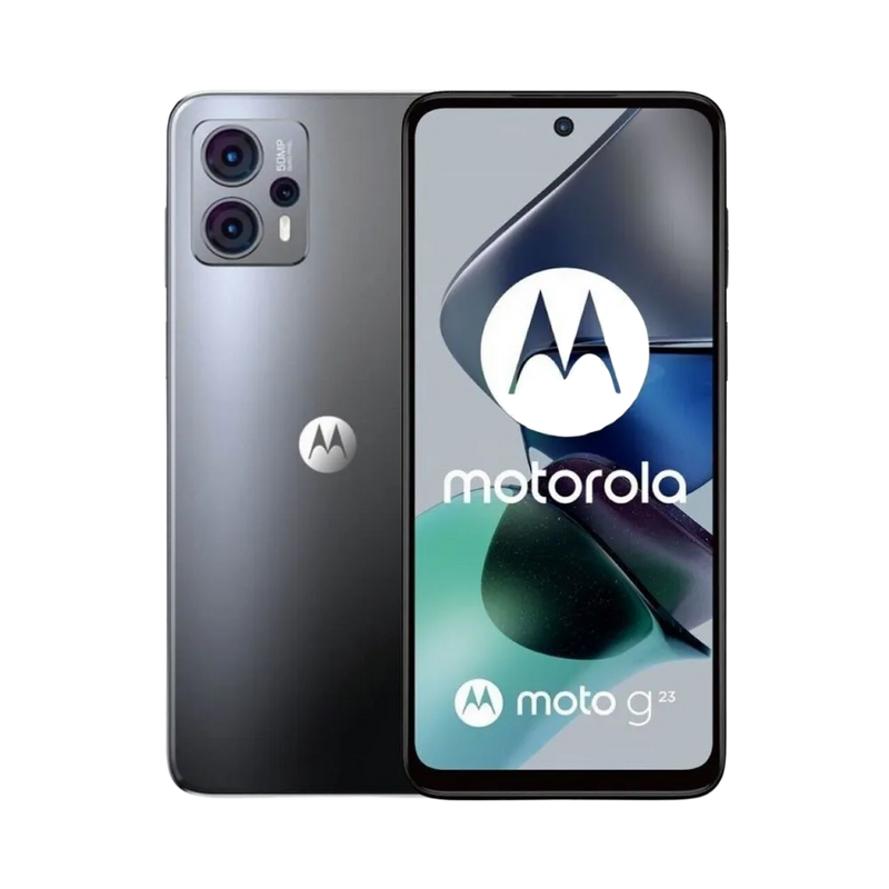Réparation Motorola G23 à Lyon – iTelier : vue avant avec écran éteint, idéale pour illustrer le remplacement d’écran fissuré ou tactile non réactif. Diagnostic gratuit, pièces garanties et service express en boutique Lyon 6 ou par envoi national.