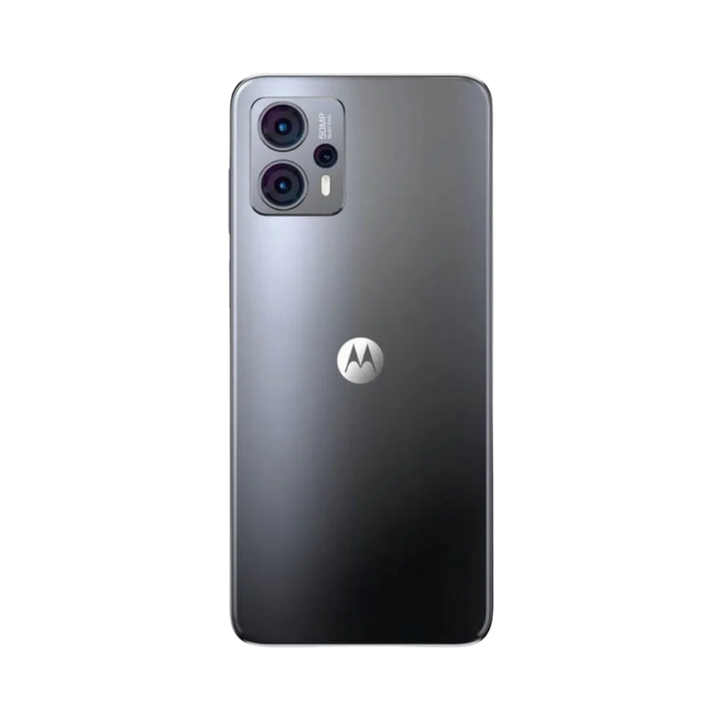 Remplacement vitre arrière Motorola G23 à Lyon – iTelier. Vue arrière complète avec double caméra, illustrant la réparation d’un dos fissuré ou rayé. Diagnostic offert, pièces garanties et réparation en boutique Lyon 6 ou par correspondance.