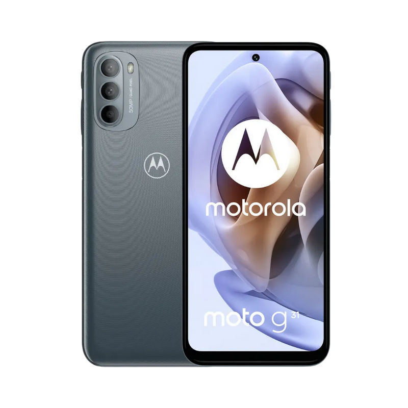 Réparation Motorola G31 à Lyon – iTelier : vue avant avec écran éteint, parfaite pour illustrer un remplacement d’écran fissuré ou tactile non fonctionnel. Diagnostic gratuit, pièces garanties et service express en boutique Lyon 6 ou par envoi national.