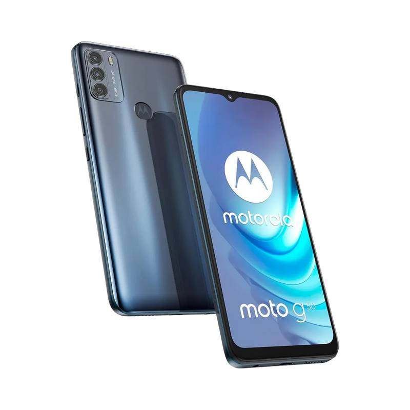 Réparation Motorola G50 à Lyon – iTelier : photo de profil du smartphone, mettant en avant tranches et boutons latéraux. Réparation boutons, haut-parleur ou nappe interne. Service rapide, diagnostic gratuit et garantie.