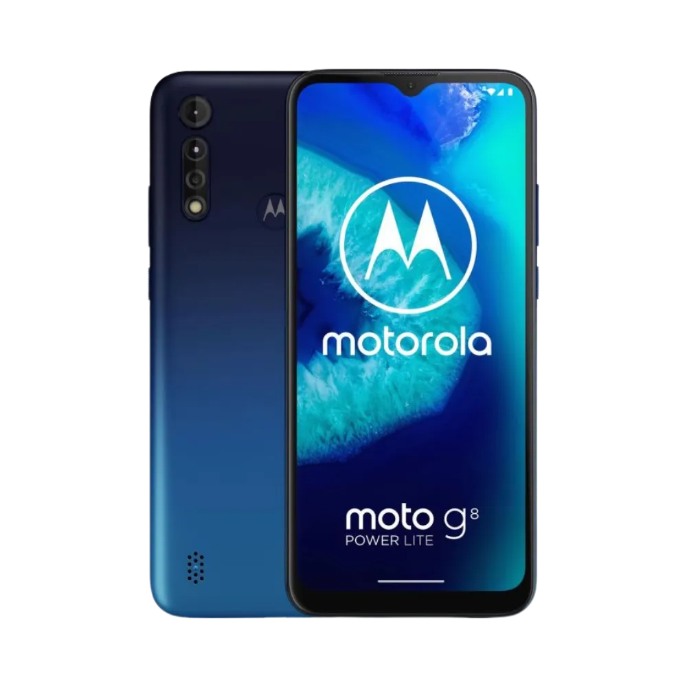 Réparation Motorola G8 Power Lite à Lyon – iTelier : vue avant et arrière du smartphone, idéale pour illustrer le remplacement d’écran fissuré et la réparation de vitre arrière. Diagnostic gratuit, pièces garanties et service express en boutique Lyon 6 ou par envoi national.