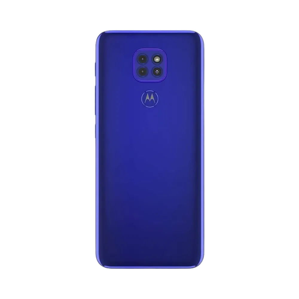 Remplacement vitre arrière Motorola G9 Play à Lyon – iTelier. Vue arrière complète avec module photo carré central, illustrant la réparation d’un dos fissuré ou châssis abîmé. Diagnostic offert, pièces garanties et service expert.