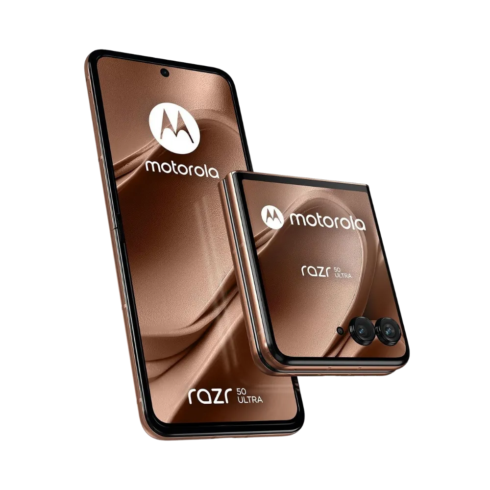 Réparation Motorola Razr 50 Ultra à Lyon – iTelier : vue avant et arrière montrant l’écran interne pliable et l’écran externe. Idéal pour illustrer le remplacement d’écran fissuré, vitre arrière ou châssis abîmé. Diagnostic gratuit, pièces garanties, service express.