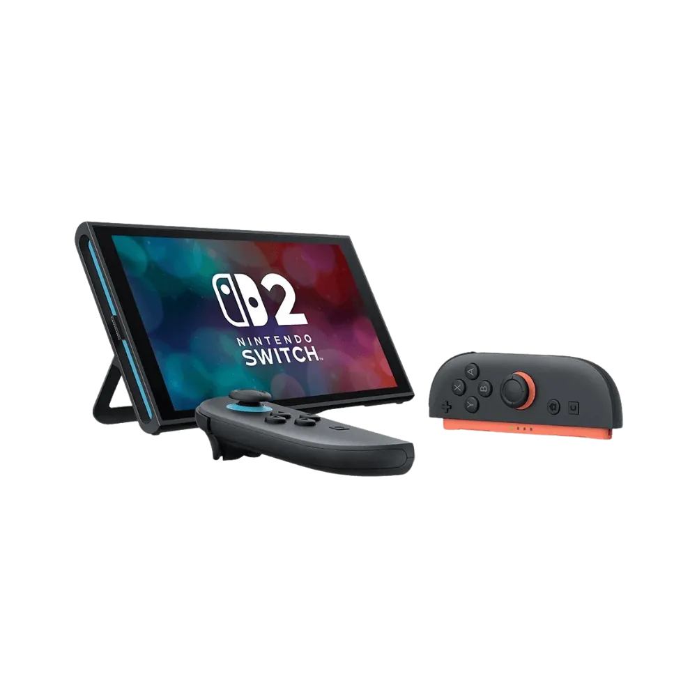 Nintendo Switch 2 posée sur support avec manette – Réparation haut-parleur, carte mère ou Joy-Con chez iTelier Lyon avec service premium.