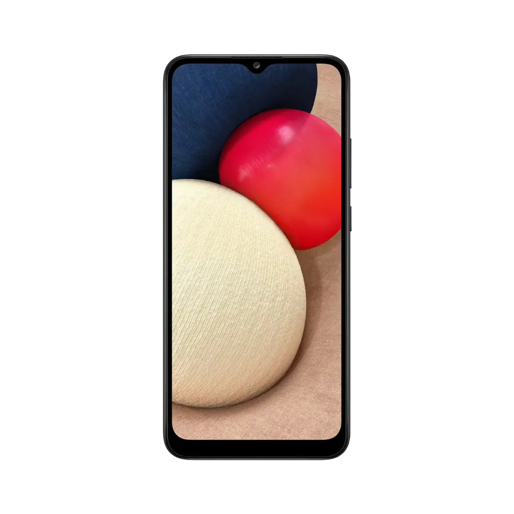 Samsung Galaxy A02s affichant fond beige et rouge – réparation smartphone complète (écran fissuré, batterie faible, caméra endommagée) avec iTelier Lyon – service local expert et expédition France entière.