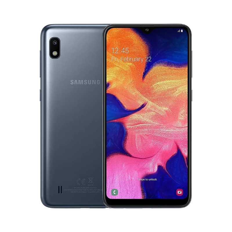 Samsung Galaxy A10 gris vu de face et de dos – réparation écran LCD, remplacement batterie et vitre arrière avec iTelier Lyon – diagnostic gratuit, service express, garantie pièces et main-d’œuvre.