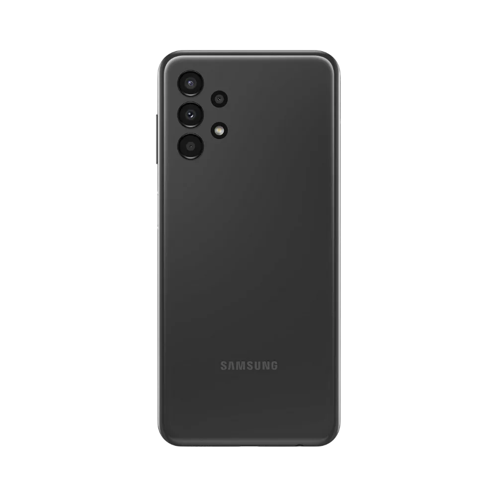 Dos noir Samsung Galaxy A13 4G avec quadruple caméra – réparation vitre arrière cassée, changement batterie et restauration esthétique par iTelier Lyon – expertise locale, diagnostic offert, service garanti 1 an.