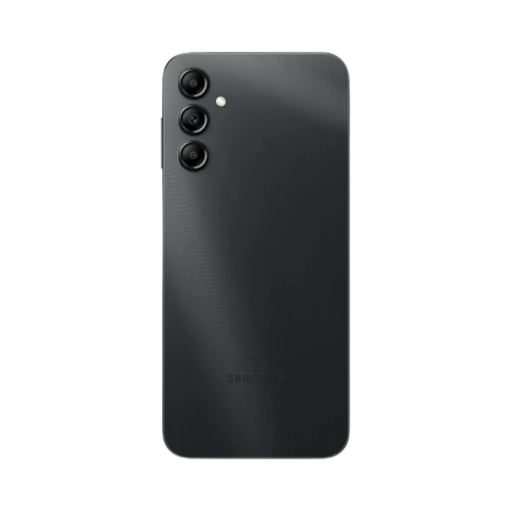 Dos noir Samsung Galaxy A14 5G avec triple caméra – réparation vitre arrière cassée, changement batterie et restauration esthétique par iTelier Lyon – expertise locale, diagnostic offert, service garanti 1 an.