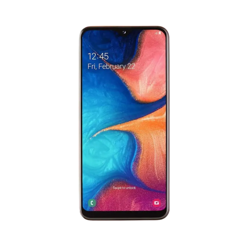 Écran complet Samsung Galaxy A20 affichant interface Android colorée – remplacement écran fissuré ou tactile défectueux par iTelier Lyon – réparation rapide, pièces d’origine garanties 1 an, envoi national sécurisé.