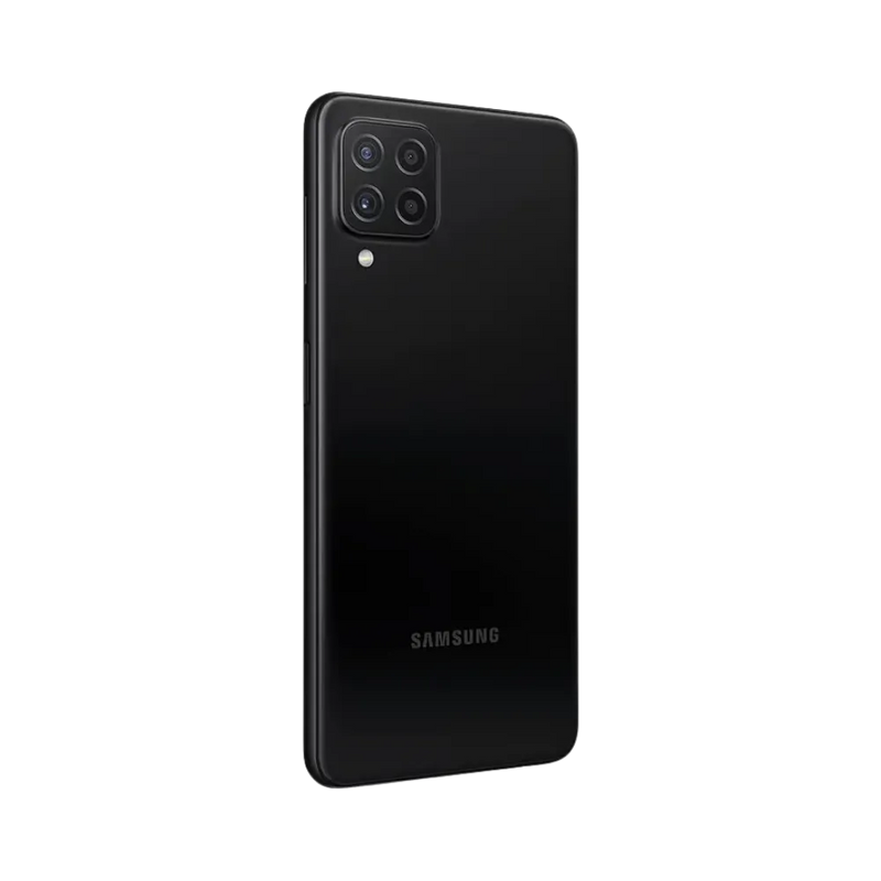 Dos noir Samsung Galaxy A22 4G avec module photo carré – réparation vitre arrière cassée, changement batterie et restauration esthétique par iTelier Lyon – expertise locale, diagnostic offert, service garanti 1 an.