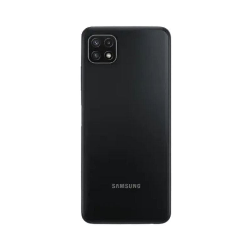 Dos noir Samsung Galaxy A22 5G avec double caméra – réparation vitre arrière endommagée, changement batterie et restauration esthétique par iTelier Lyon – expertise locale, service professionnel garanti 1 an.