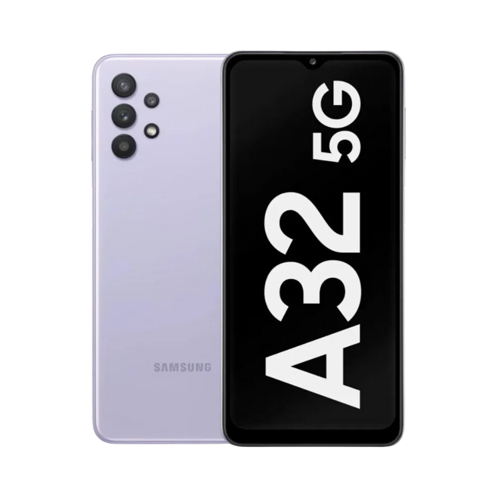 Samsung Galaxy A32 5G violet vu de face et de dos – réparation écran LCD/AMOLED, remplacement batterie et vitre arrière avec iTelier Lyon – diagnostic offert, service rapide, garantie pièces et main-d’œuvre.