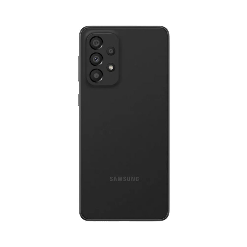 Dos noir Samsung Galaxy A33 5G avec quadruple caméra – réparation vitre arrière brisée, changement batterie et restauration esthétique par iTelier Lyon – service expert, diagnostic offert, garantie 1 an.