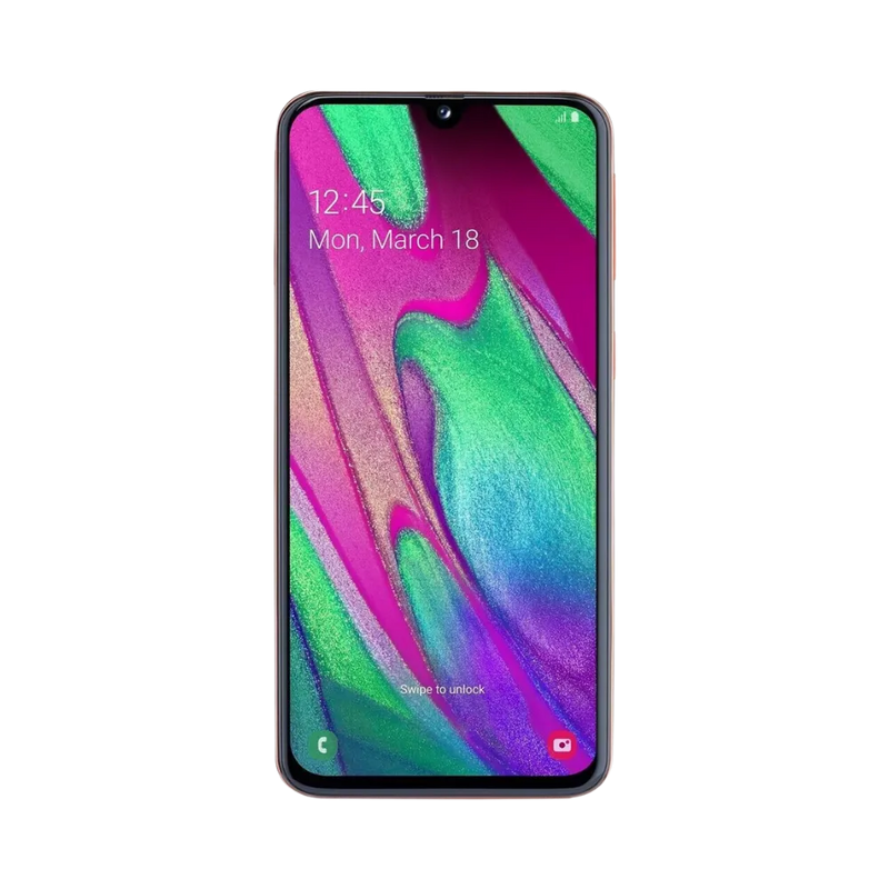 Écran complet Samsung Galaxy A40 affichant interface Android colorée – remplacement écran cassé ou tactile défectueux par iTelier Lyon – réparation rapide, pièces d’origine garanties 1 an, envoi sécurisé national.