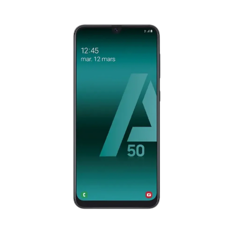 Écran complet Samsung Galaxy A50 affichant interface Android – remplacement écran fissuré ou tactile défectueux chez iTelier Lyon – pièces d’origine garanties 1 an, réparation rapide, envoi sécurisé France entière.