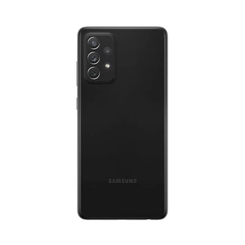 Dos noir du Samsung Galaxy A72 avec triple capteur photo – réparation vitre arrière, changement batterie et restauration complète par iTelier Lyon – expertise locale, garantie pièces et main-d’œuvre.