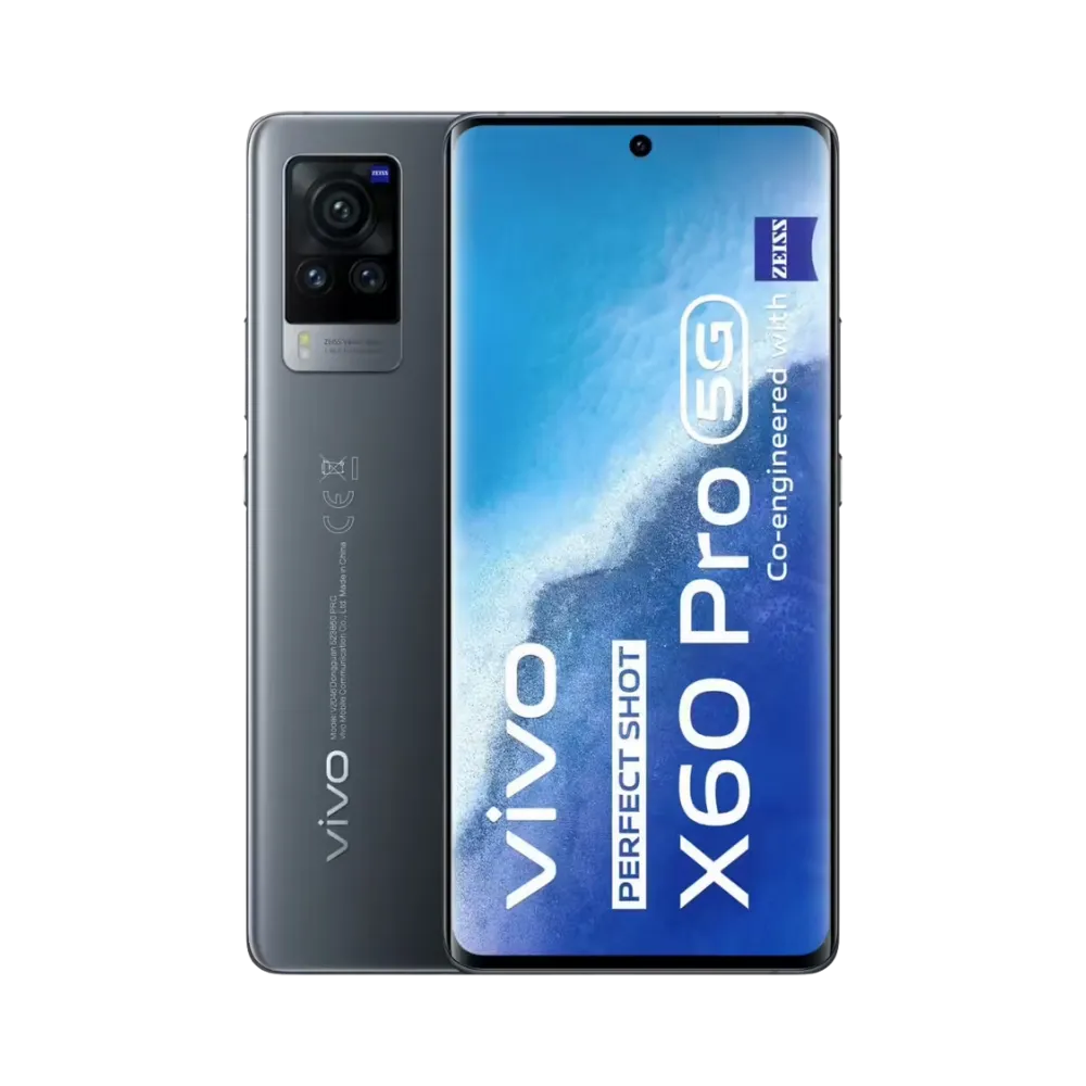 Vivo X60 Pro 5G vu de face et de dos, smartphone premium disponible chez iTelier Lyon pour réparation rapide écran, batterie et connecteur de charge avec pièces garanties et diagnostic offert.