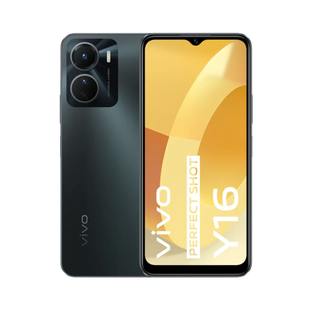 Vivo Y16 présenté de face et de dos, réparation smartphone iTelier Lyon : remplacement écran cassé, changement batterie, réparation connecteur de charge et vitre arrière, service garanti 1 an.