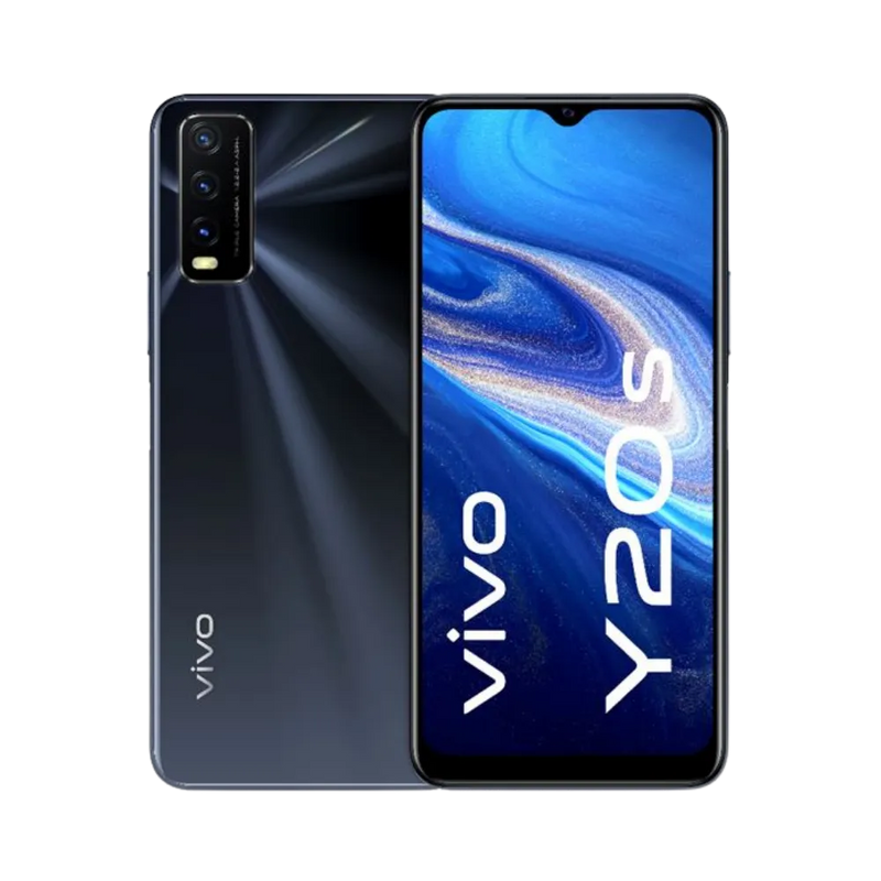Vivo Y20s vu de face et de dos, réparation smartphone iTelier Lyon : remplacement écran LCD tactile, changement batterie, connecteur de charge et vitre arrière, garantie 1 an.
