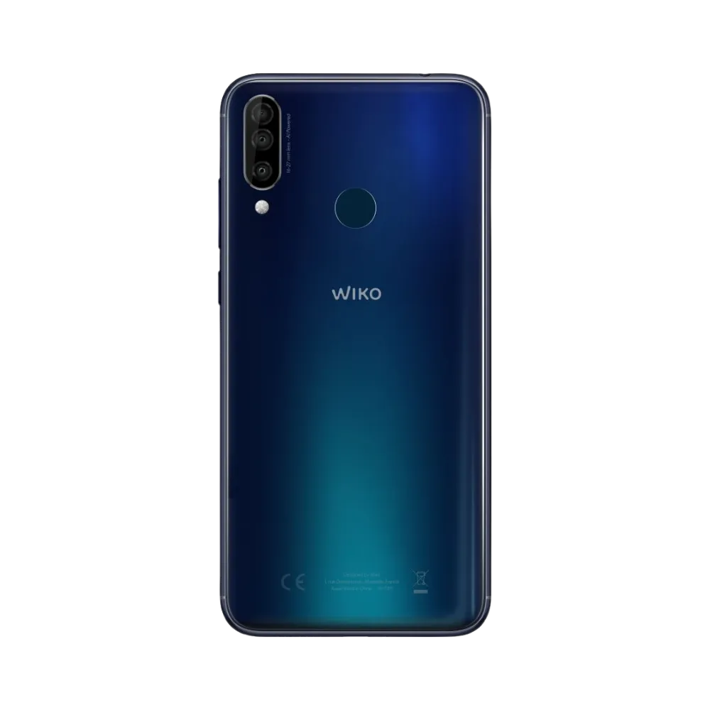 Vue arrière du Wiko View 3 bleu, réparation batterie ou vitre arrière chez iTelier Lyon, service en boutique et par correspondance avec pièces garanties.