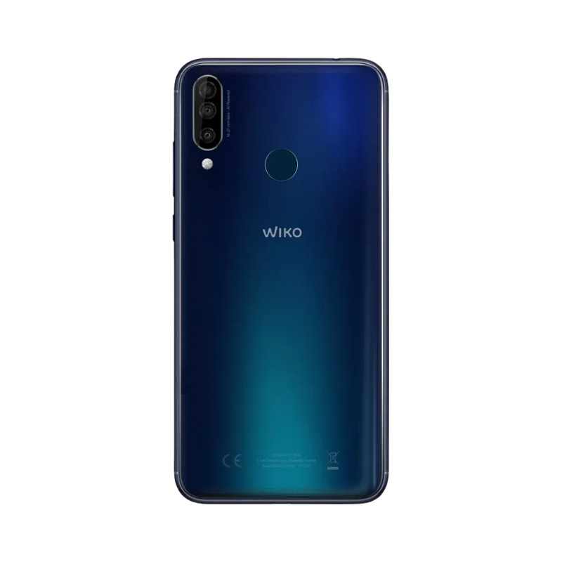 Vue arrière du Wiko View 3 bleu, réparation batterie ou vitre arrière chez iTelier Lyon, service en boutique et par correspondance avec pièces garanties.