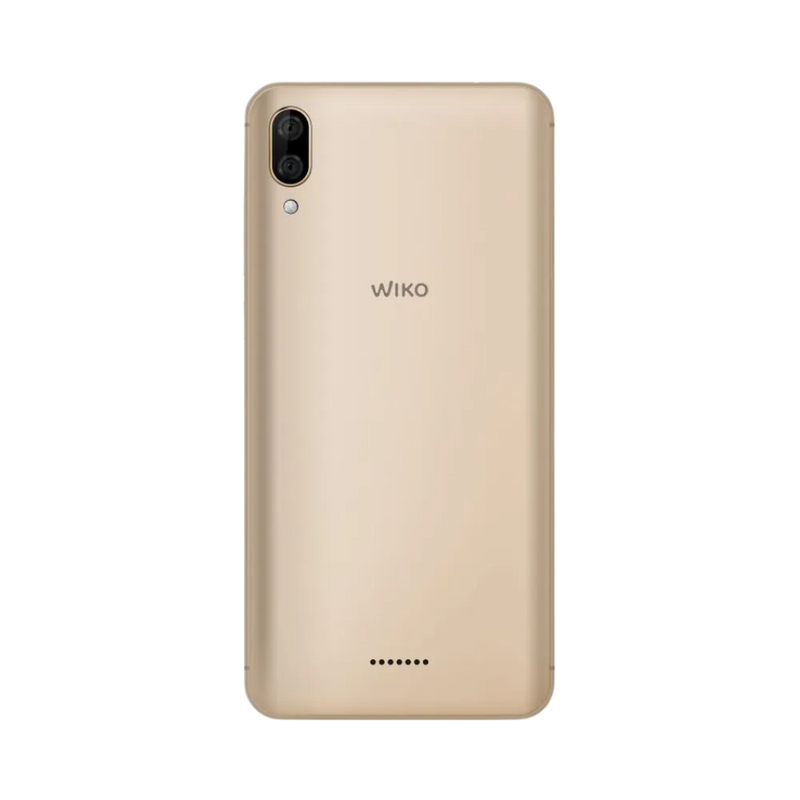 Vue arrière du Wiko Y80 doré, réparation batterie ou coque arrière avec iTelier Lyon, envoi postal sécurisé et garantie d’un an sur les pièces.